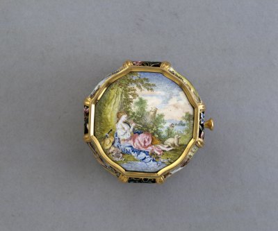 图片[2]-Copper gilded sheep landscape enamel painting octagonal watch-China Archive